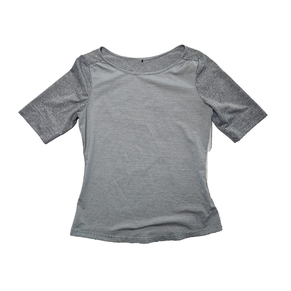 PrAna Top Womens Small Gray Polyester Blend Striped Raglan Sleeve Tee Stretchy
